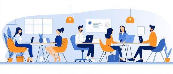 Business teamwork and cooperation in illustration style. Business and communication success concept