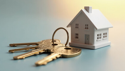 Mortgage, investment, real estate and property concept - close up of house keys, Real estate agent negotiate, talk about the terms of the home purchase agreement and asked customer to sign contract 