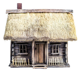 Charming rustic cottage with a thatched roof and wooden accents isolated on transparent background