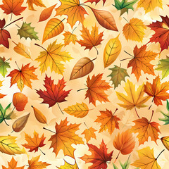 1:1 Seamless Autumn Leaves Pattern with Warm Tones