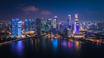 Obraz premium ドローンで捉えた夜の建築美