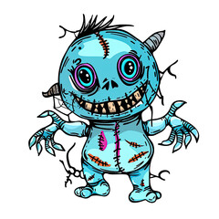 Obraz premium A cartoonish blue monster with a creepy face and a mouth full of teeth