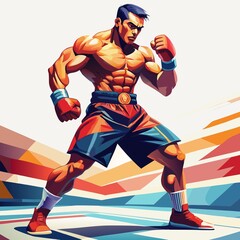 Fototapeta premium Boxer ready to fight on white background. Flat color art.