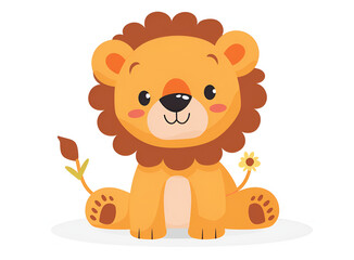 Obraz premium Cute cartoon lion cub vector illustration on a white background, with a simple flat design in a cute, Generative AI