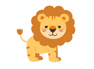 Cute cartoon lion cub vector illustration on a white background, with a simple flat design in a cute, Generative AI