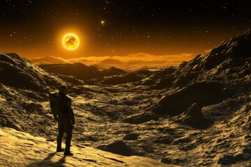 Astronaut Exploring Planet at Sunset