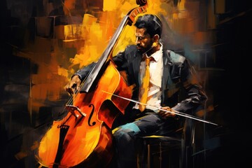 Male Violinist Musician Performing Classical Music in Abstract Painting Illustration. Fictional Characters Created By Generative AI.