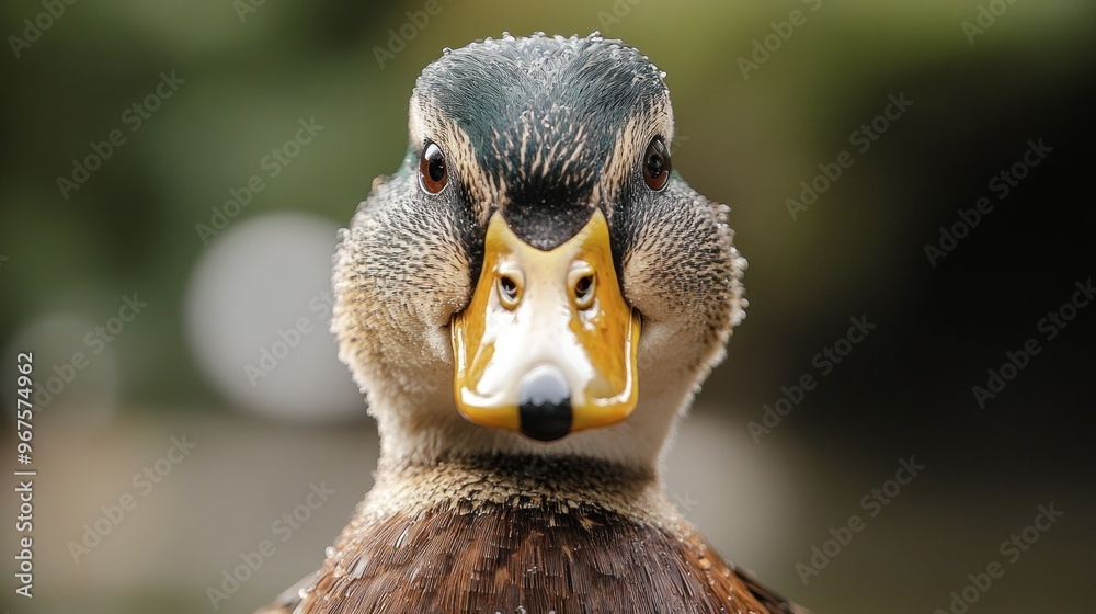 Wall mural Close-up Portrait of a Curious Mallard Duck