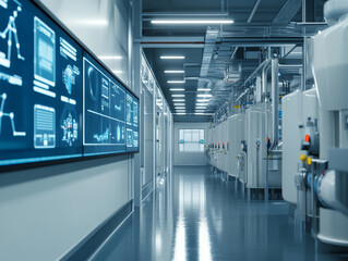 A modern factory showcasing smart water management system with advanced technology and sleek design. environment is clean and efficient, highlighting innovation in industrial processes