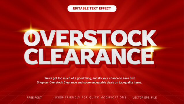 Overstock clearance Shopping day Sale discount deals super Red gradient Editable text effect dynamic banner