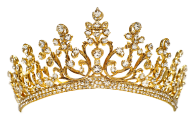 Elegant golden crown with sparkling gemstones for special events isolated on transparent background