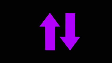 Sweep up down animation. silhouette up down arrow animation on the black background. Up down and crogin arrow loading animation.with purle color.