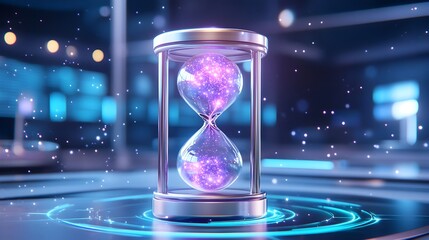 Glowing Hourglass Floating in Cosmic Space with Sparkling Galaxy Backdrop