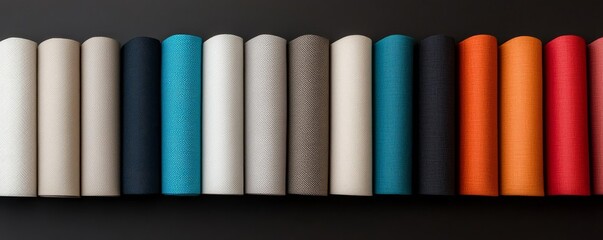 Fototapeta premium Modern upholstery fabrics with sleek textures, bold hues, contemporary style, pattern mixing, luxurious touch, fabric swatches, interior decor