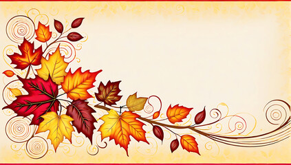  autumn-themed foliage, showcases a horizontal arrangement of various leaves in shades of red, orange, yellow, and brown, interspersed with small red berries and branches