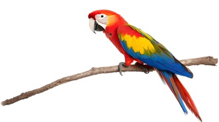 Fototapeta premium Vibrant Red,Blue,and Yellow Macaw Parrot Perched on Branch