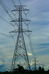 electricity transmission pylon silhouetted
