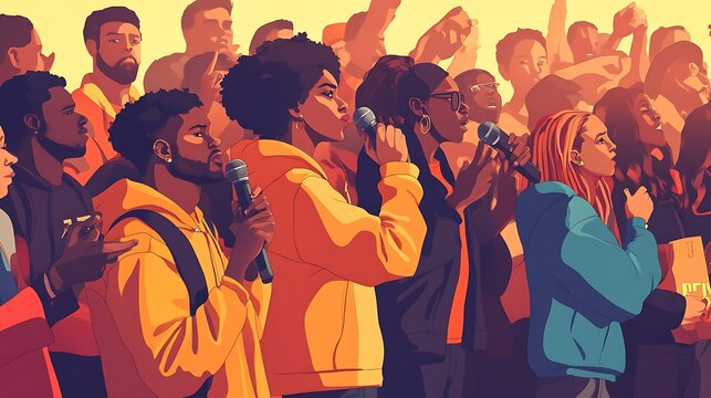 Diverse Group of People Holding Microphones at Event