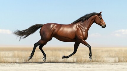 Fototapeta premium A Bay Horse Running in a Field