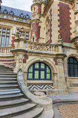 Architectural fragments of Benedictine Palace (Palais de la Benedictine, 1852) - neo-Gothic and neo-renaissance styles chateau. Fecamp, Seine-Maritime department, Haute-Normandie, France.