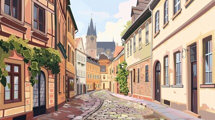 Fototapeta premium An illustration of a quaint European street.