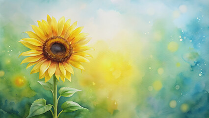 Fototapeta premium Soft watercolor sunflower with gentle strokes, sunflower, watercolor, soft, gentle, painting, art, floral, bright, vibrant
