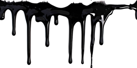 Black dripping paint isolated on png background.
