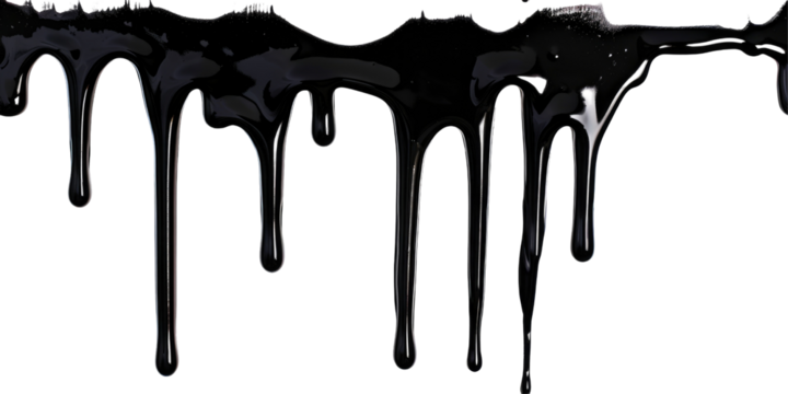Black dripping paint isolated on png background.