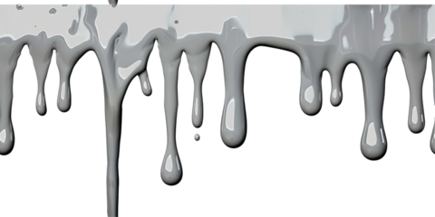 Grey dripping paint isolated on png background.