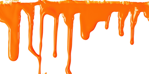 Orange dripping paint isolated on png background.