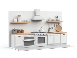 Modern kitchen design featuring white cabinetry, wooden shelves, and sleek appliances, perfect for cooking and entertaining.