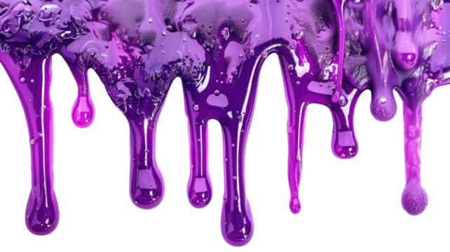 Dripping purple liquid 3d render isolated on png background.