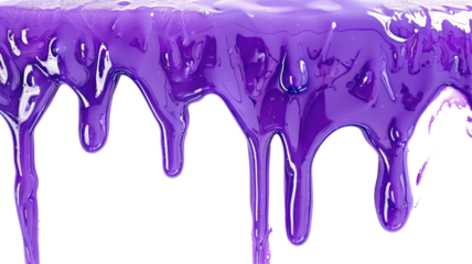 Dripping purple liquid 3d render isolated on png background.