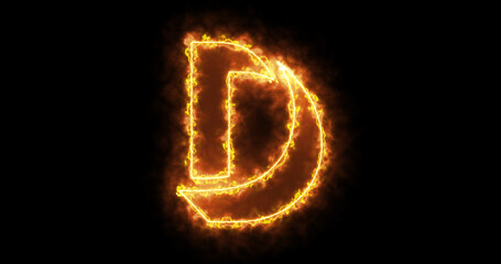 Neon D alphabet on black background. D alphabet neon moving outline for an online shop, blog, web, cafe, and hotel on a black BG.Technology video material animation. Easy to use in any video.