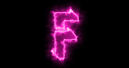 Neon F alphabet on black background. F alphabet neon moving outline for an online shop, blog, web, cafe, and hotel on a black BG.Technology video material animation. Easy to use in any video.