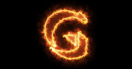 Neon G alphabet on black background. G alphabet neon moving outline for an online shop, blog, web, cafe, and hotel on a black BG.Technology video material animation. Easy to use in any video.