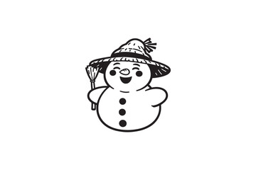 Winter Snowman Outline Illustration.