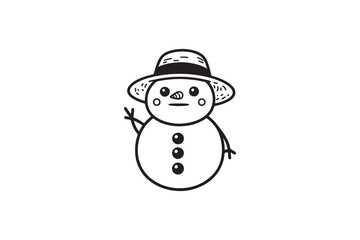 Winter Snowman Outline Illustration.