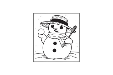 Winter Snowman Outline Illustration.