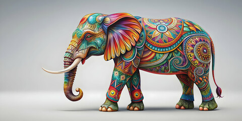 Fototapeta premium An elephant with unique colorful patterns standing out from the herd, unique, colorful, patterned, elephant