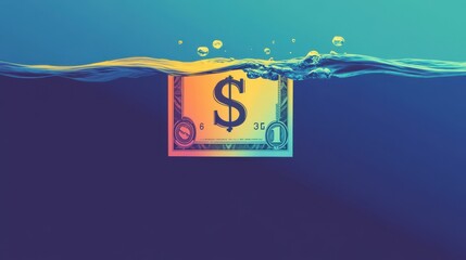 A dollar bill submerged in water, symbolizing struggles with finances and wealth in a creative and abstract way.