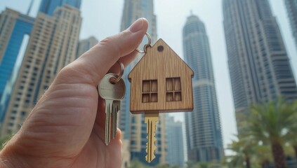 House Key with City Skyline Background