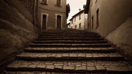 Obraz premium generative ai, Old cobblestone street in sepia tone