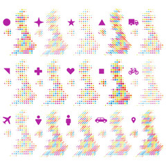 United Kingdom map in different icon shapes