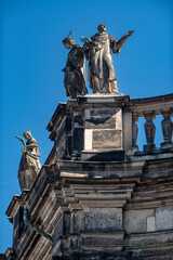 Fototapeta premium Statues adorning the Dresden Cathedral of the Holy Trinity (Katholische Hofkirche) at Theaterplatz in Dresden, Saxony, Germany