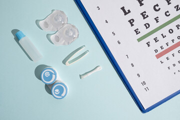 View of an eye chart used for eye examination in hospitals and eye clinics, with copy space on the...