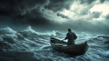 Lone Sailor Navigates Treacherous Stormy Seas in Small Boat