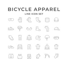 Set line icons of bicycle apparel