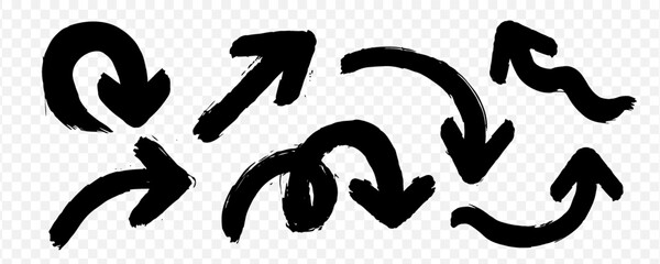 hand drawn set of arrow textured ink brush strokes collection