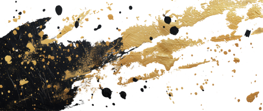 Black and Golden Paint Splash isolated on png background.